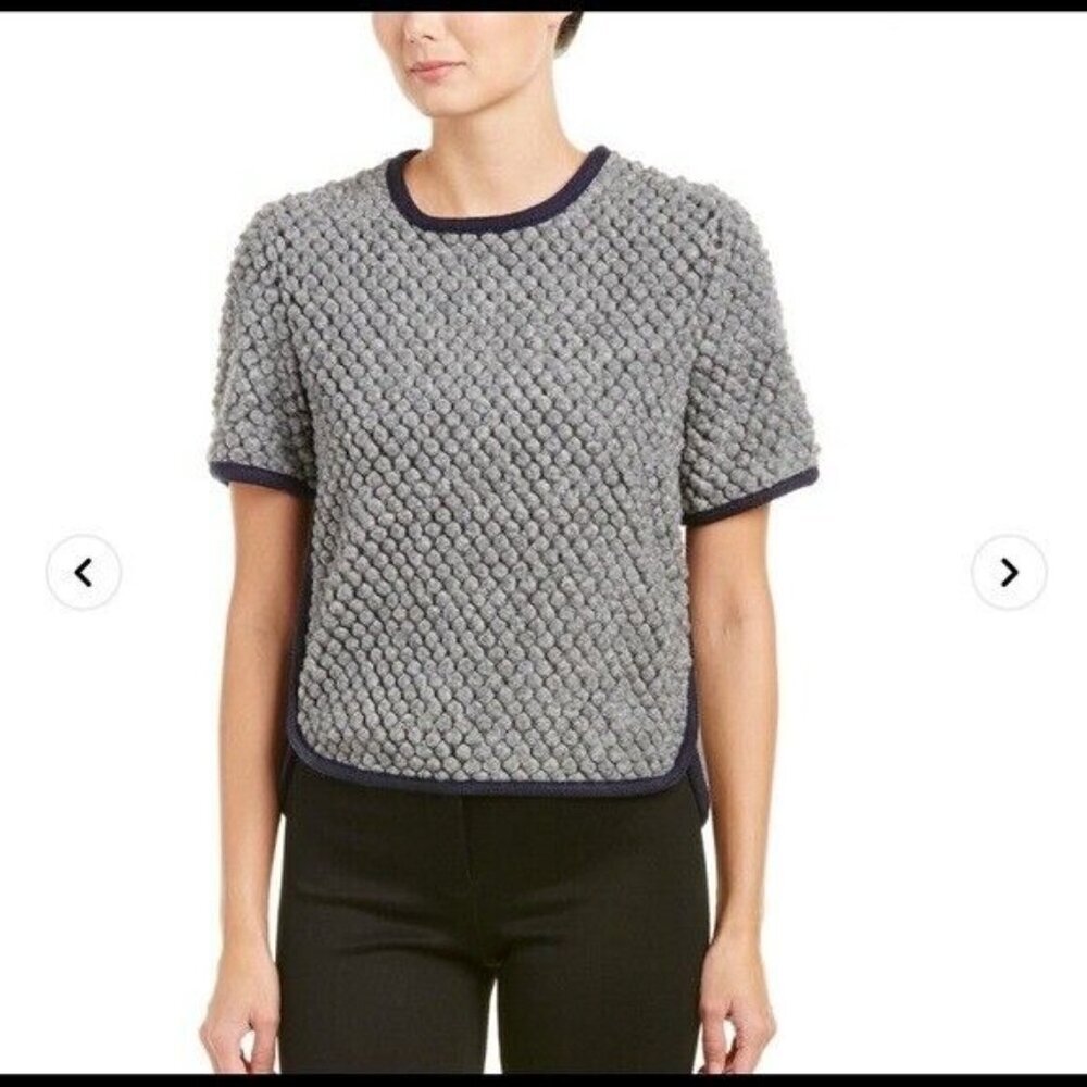Gracia Women's Sweater Short Sleeve Grey Wool Blend Textured Top Shirt Large